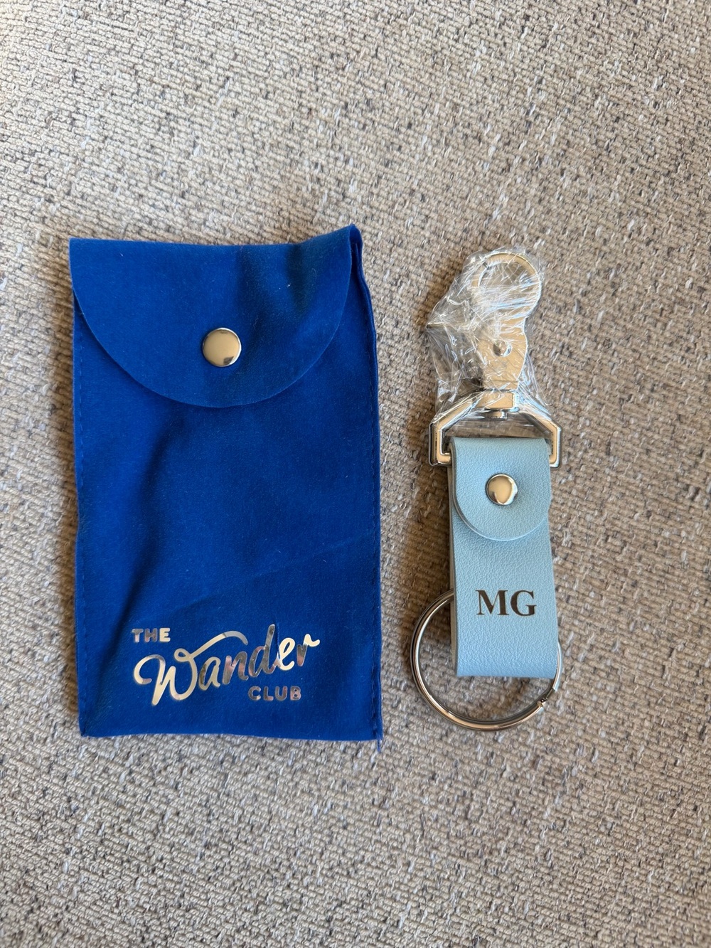 The Wander Club Light Blue Sky Monogrammed Key Fob - MG